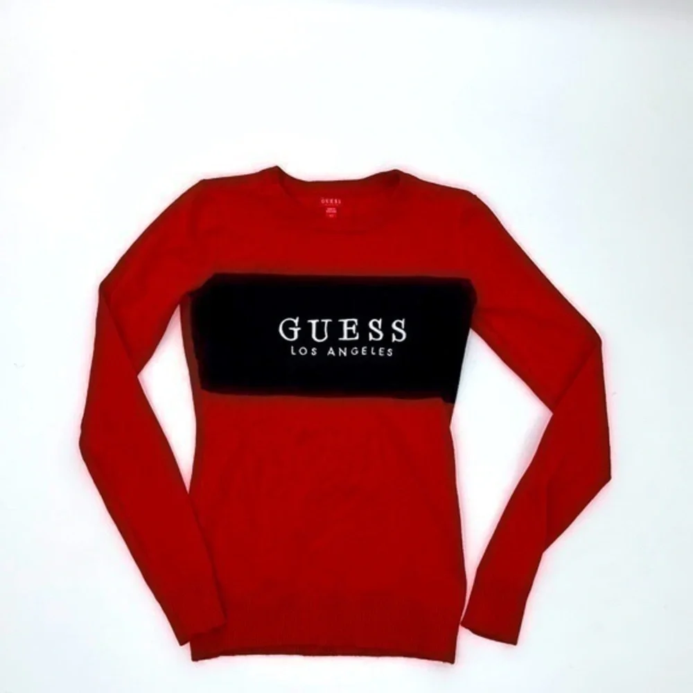 UEC Guess logo large stripe red sweater XS